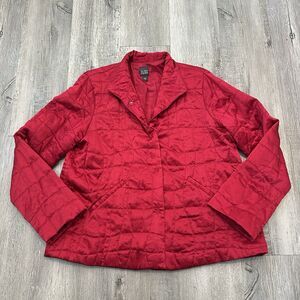 Eileen Fisher Red Silk Quilted Coat/Blazer Size M Lagenlook Heritage Christmas